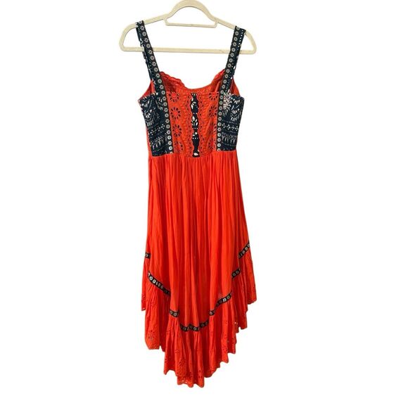 Free People Bossa Nova Eyelet Boho Hi-Low Maxi Dress Red Sz 4 NWOT rare - Picture 6 of 15